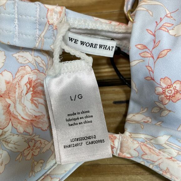 We Wore What Womens L Bikini Top Allie Top Blue Floral Wide Strap Swimwear - Picture 4 of 7